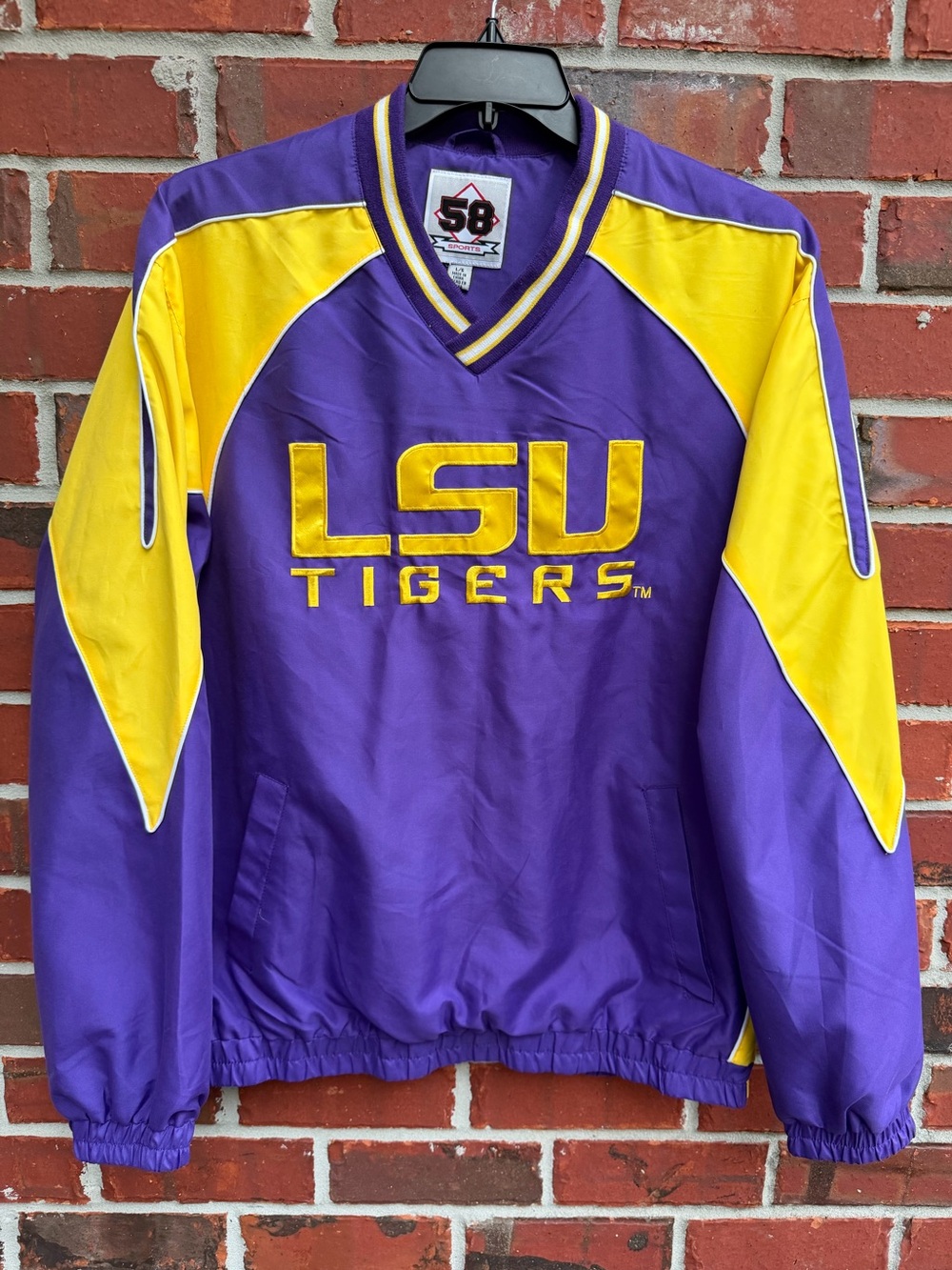Vintage 58 Sports LSU Tigers Large V-Neck Purple & Gold Embroidered Pullover F8